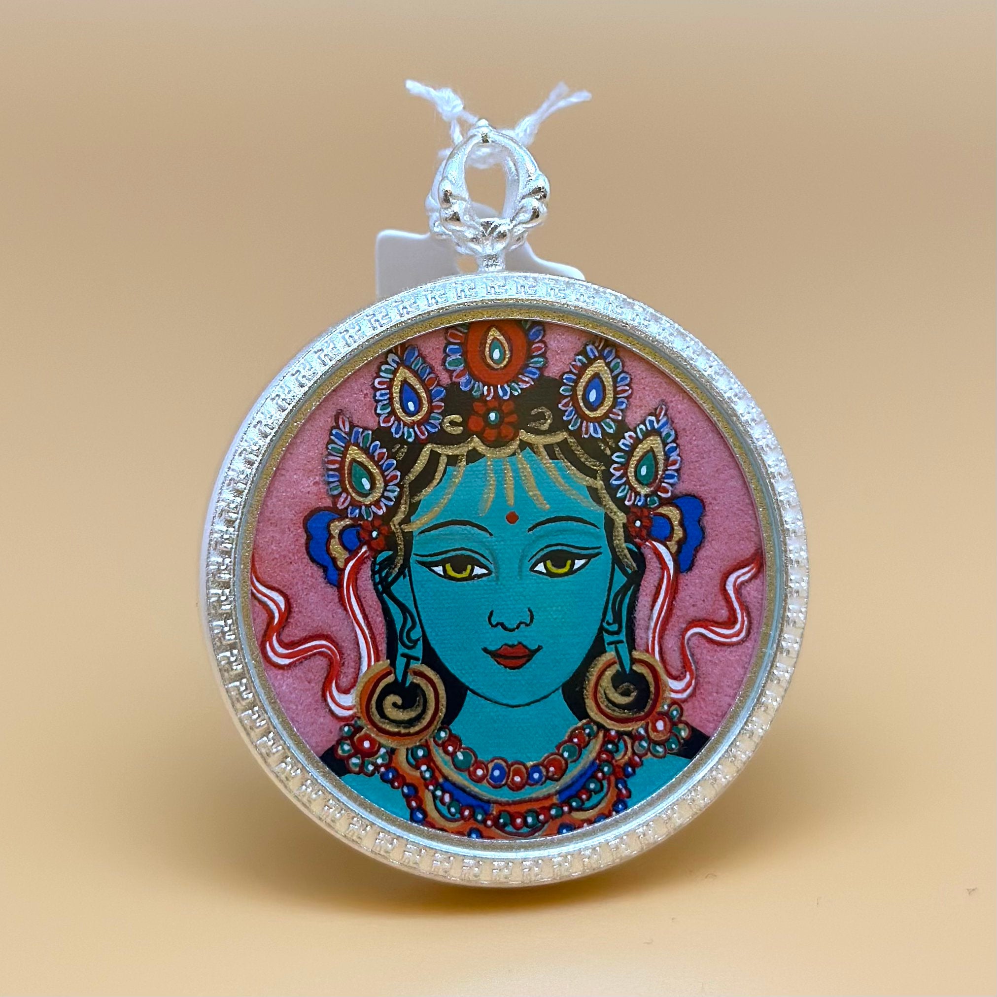 綠度母 (圓形手繪描金)