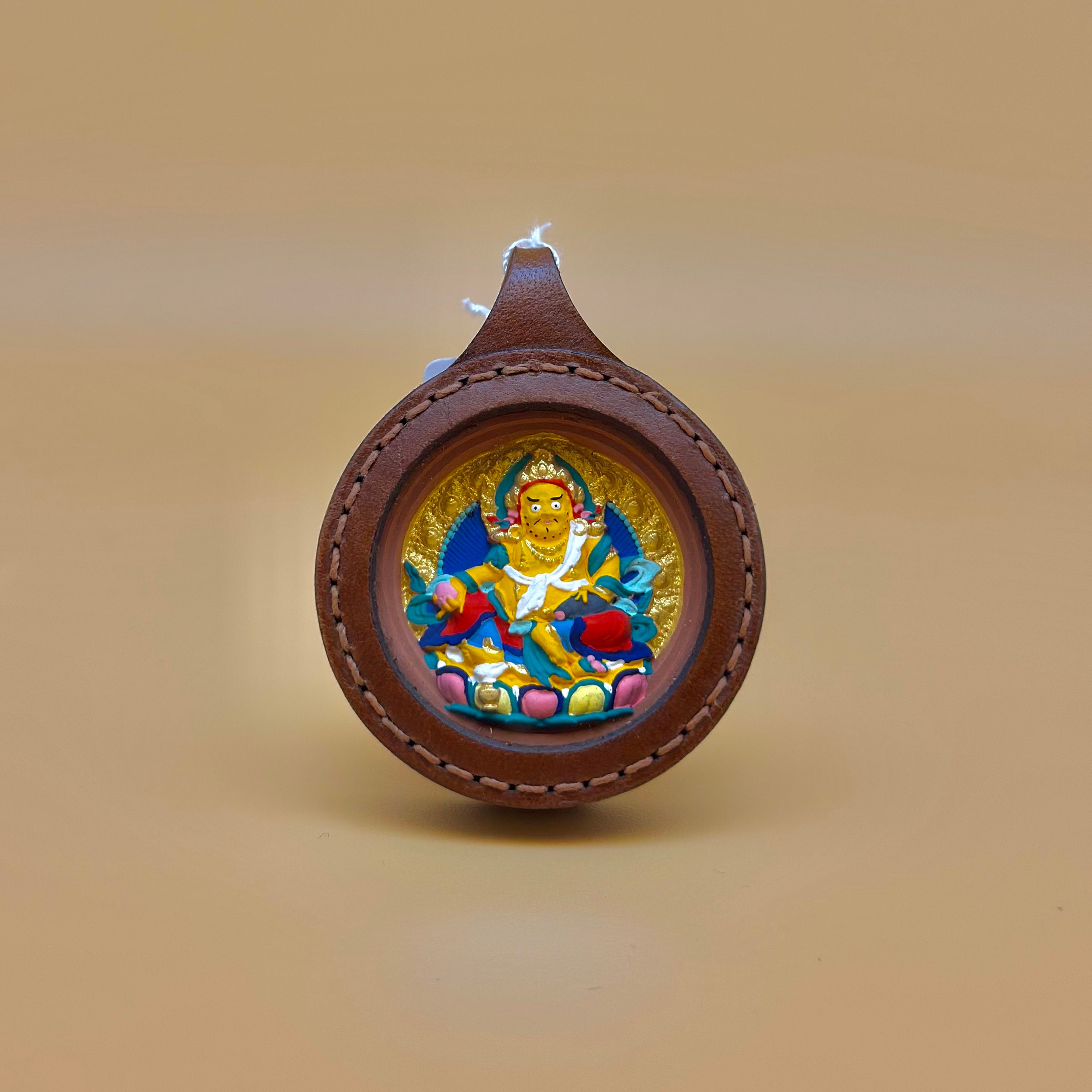 黃財神 (真皮框手繪泥牌)